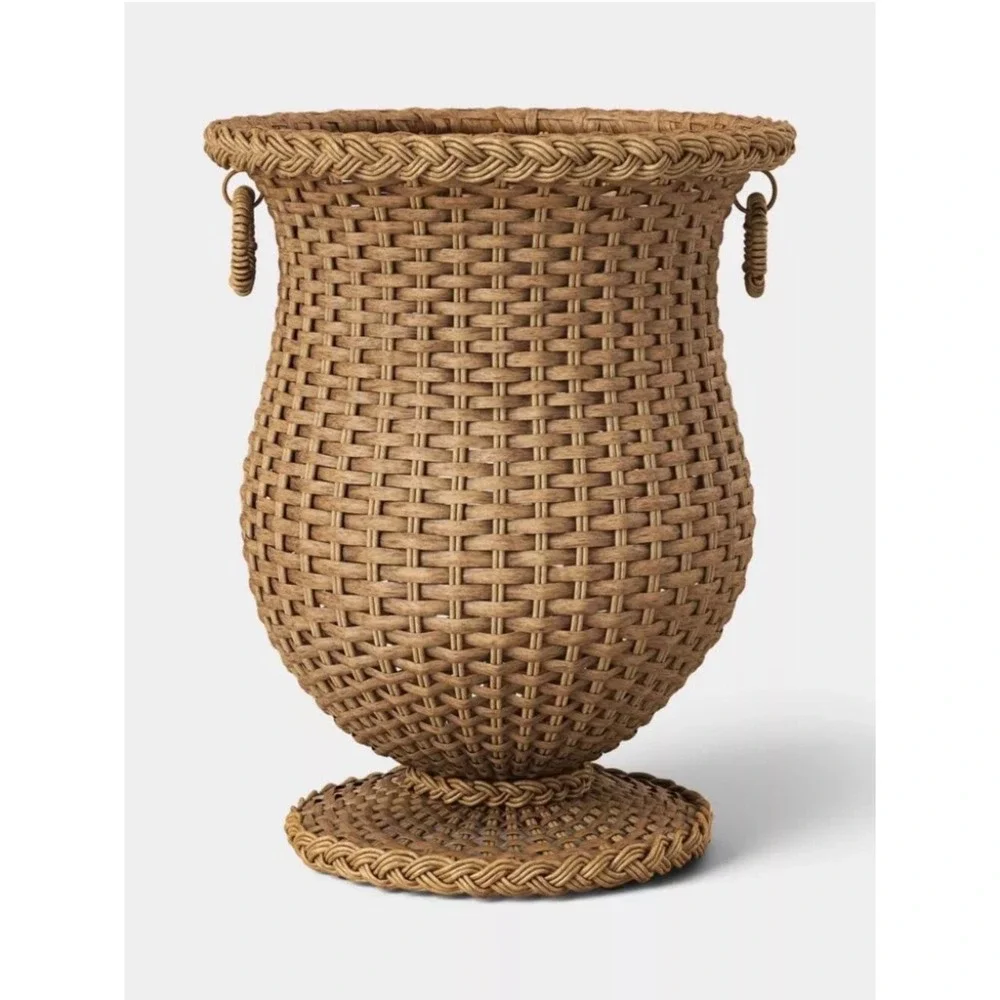 Threshold Studio McGee Woven Urn Planter Brown Wicker Outdoor Indoor 14in